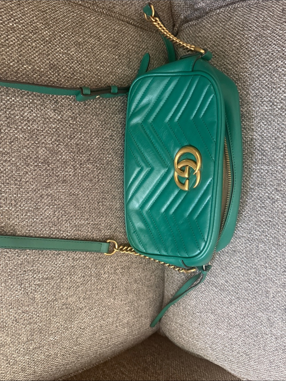 Gucci Green Quilted Matelassé GG Marmont Crossbody Bag